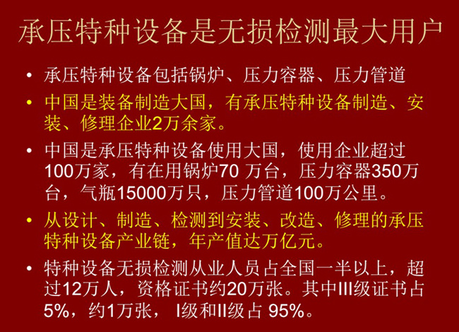 承壓特種設(shè)備包括鍋爐、壓力容器、壓力管道，承壓特種設(shè)備是無(wú)檢測(cè)最大用戶 