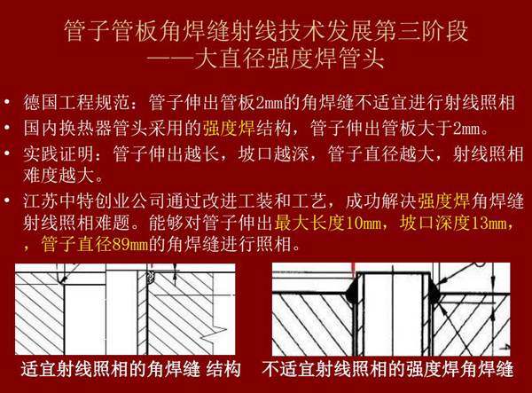 管子管板角焊縫射線技術(shù)發(fā)展第三階段：大直徑強(qiáng)度焊管頭