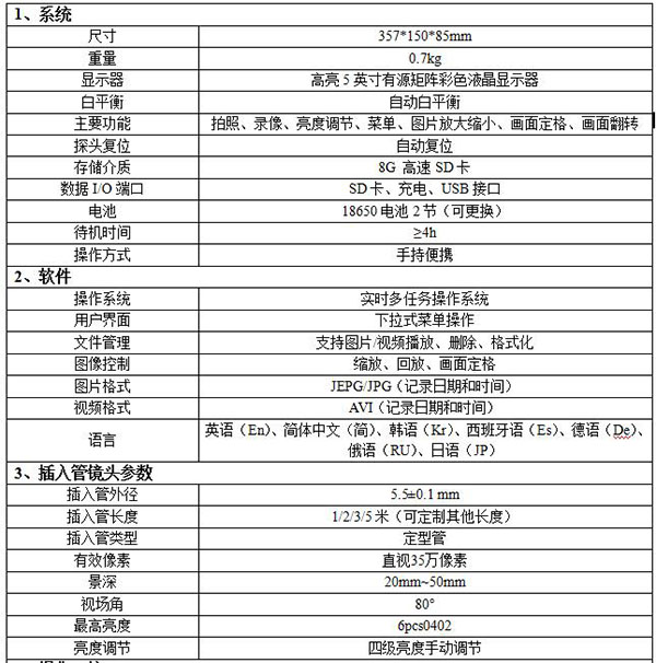 亞泰光電2017新研發(fā)的WIE-L便攜式內(nèi)窺鏡重量僅重0.7kg，主要功能有拍照、錄像、亮度調(diào)節(jié)
畫面定格等