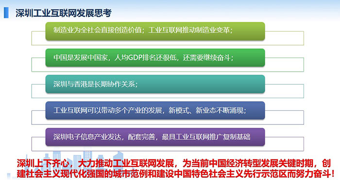 制造業(yè)為全社會(huì)直接創(chuàng)造價(jià)值；工業(yè)互聯(lián)網(wǎng)推動(dòng)制造業(yè)變革；工業(yè)互聯(lián)網(wǎng)可以帶動(dòng)多個(gè)產(chǎn)業(yè)的發(fā)展，新模式、新業(yè)態(tài)不斷涌現(xiàn)； 工業(yè)互聯(lián)網(wǎng)可以帶動(dòng)多個(gè)產(chǎn)業(yè)的發(fā)展，新模式、新業(yè)態(tài)不斷涌現(xiàn)；深圳上下齊心，大力推動(dòng)工業(yè)互聯(lián)網(wǎng)發(fā)展， 為當(dāng)前中國(guó)經(jīng)濟(jì)轉(zhuǎn)型發(fā)展關(guān)鍵時(shí)期，創(chuàng)建社會(huì)主義現(xiàn)代化強(qiáng)國(guó)的城市范例和建設(shè)中國(guó)特色社會(huì)主義先行示范區(qū)而努力奮斗！